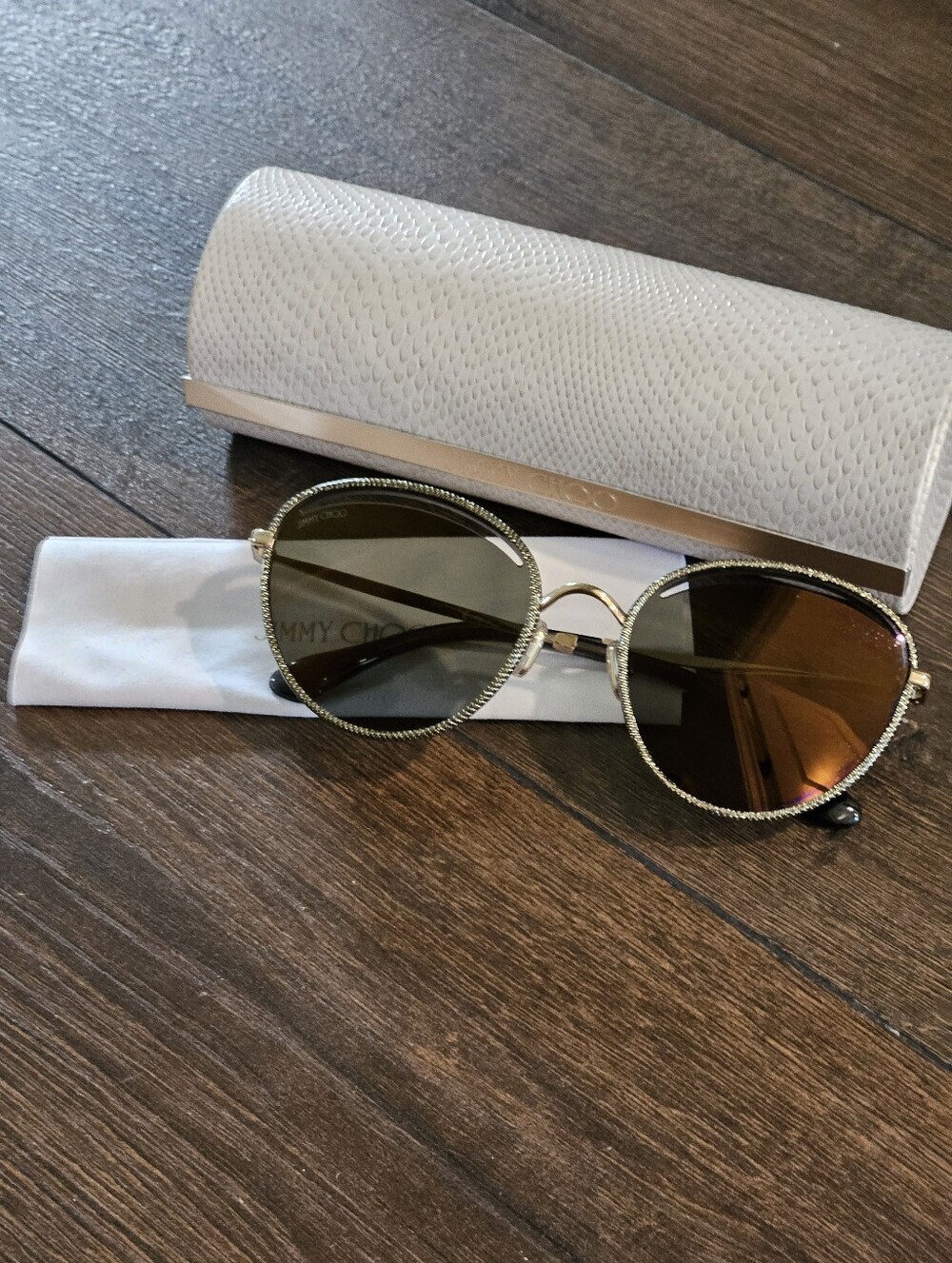 Jimmy Choo Malya/S Gold Glitter Round Sunglasses Italy w/ Case & Cloth